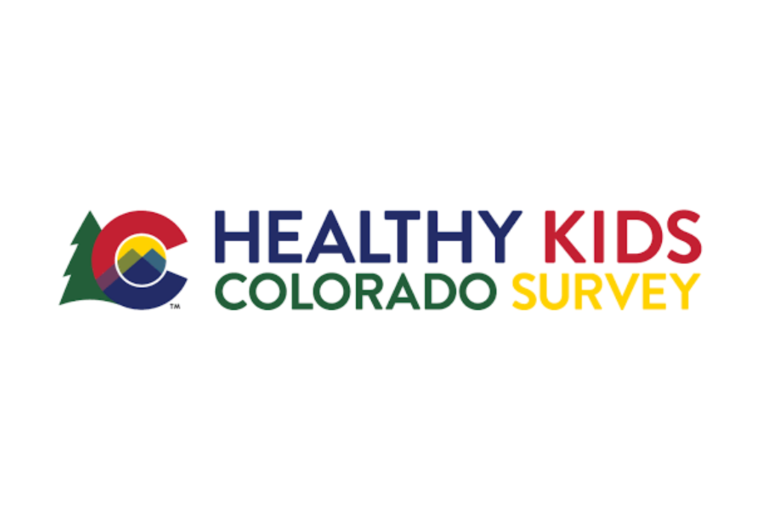 Logo for the Healthy Kids Colorado Survey featuring a stylized C with a mountain and tree, and the survey name in blue, red, green, and yellow on a white background—celebrating that Kids Are Alright.
